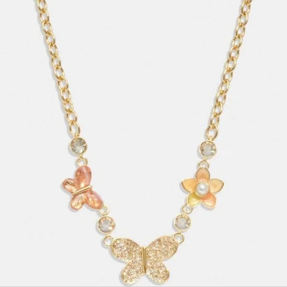 Gold Butterfly and Flower Necklace - Picture 5 of 5